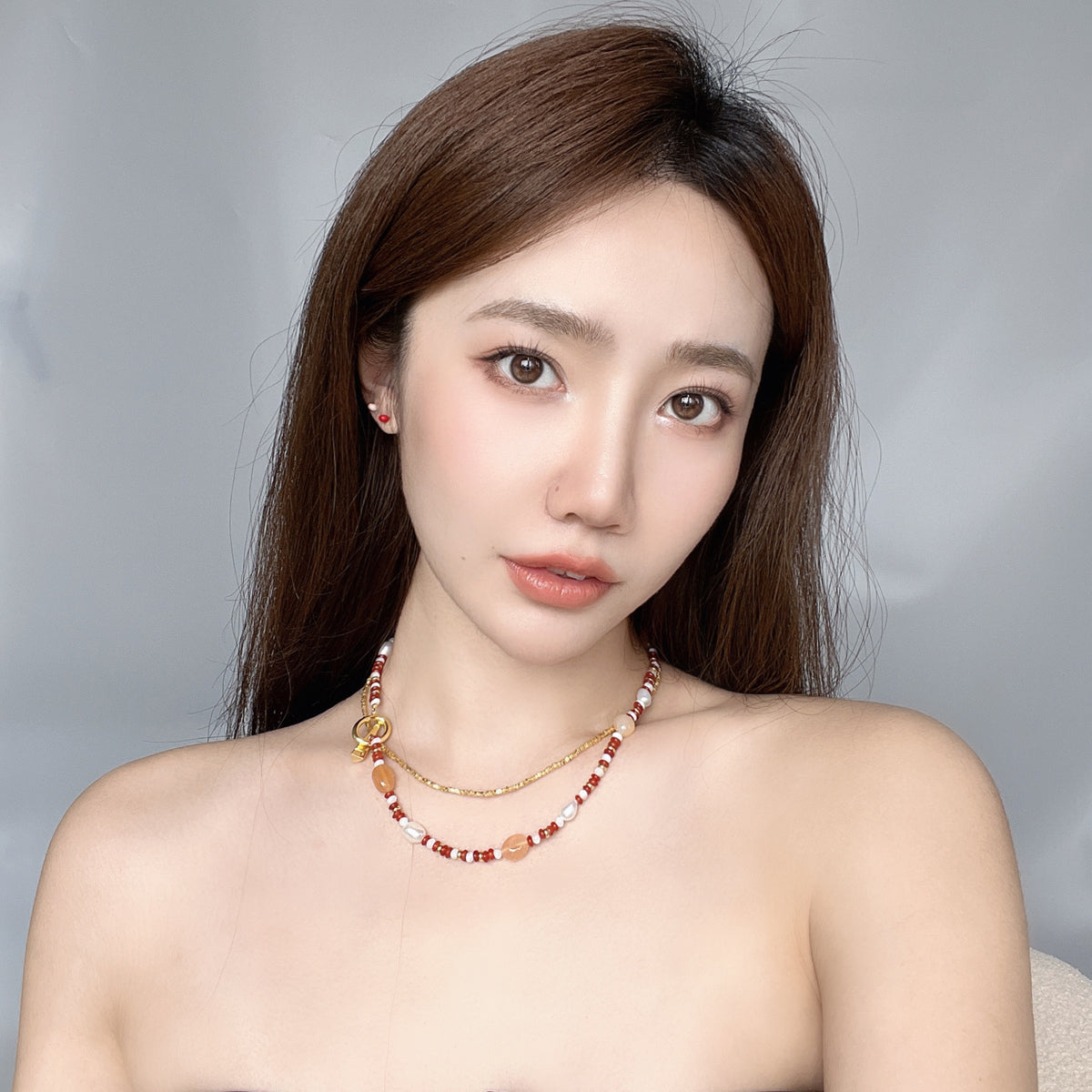 303新国潮风博主同款小众原创设计高端天然红玛瑙珍珠彩色串珠项链女