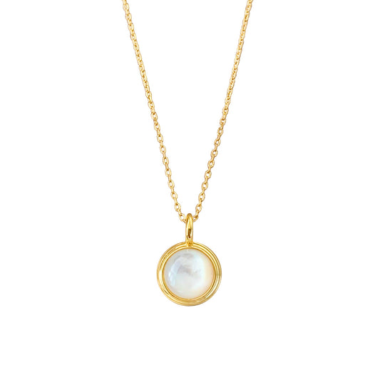 304复古新款高端时髦经典小香风天然白贝母圆形吊坠小众轻奢锁骨项链