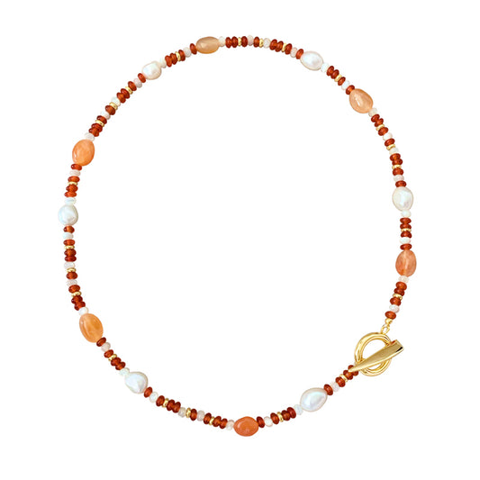 303新国潮风博主同款小众原创设计高端天然红玛瑙珍珠彩色串珠项链女