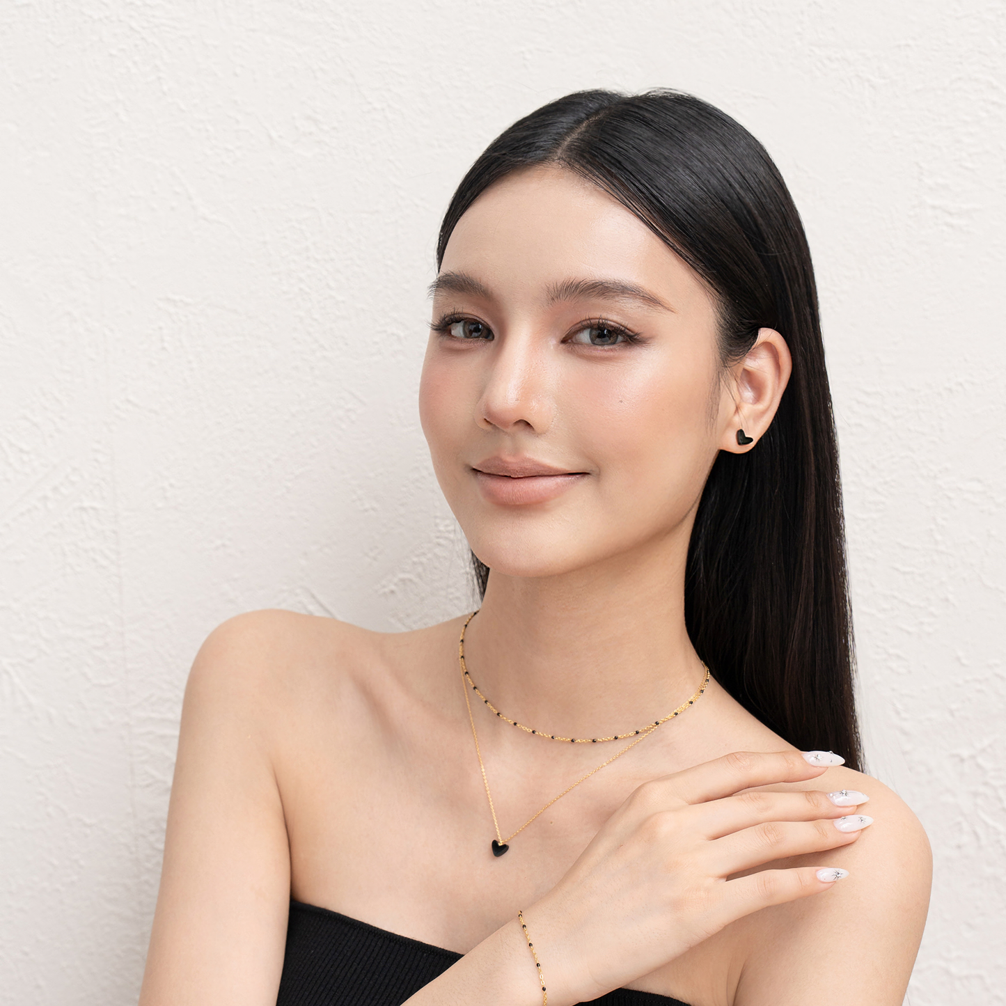 18KGP 黒瑪瑙小ハートピアス