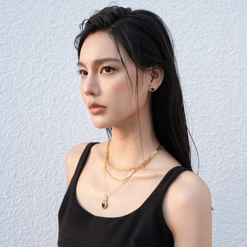 18KGP 黒白両面ハートネック