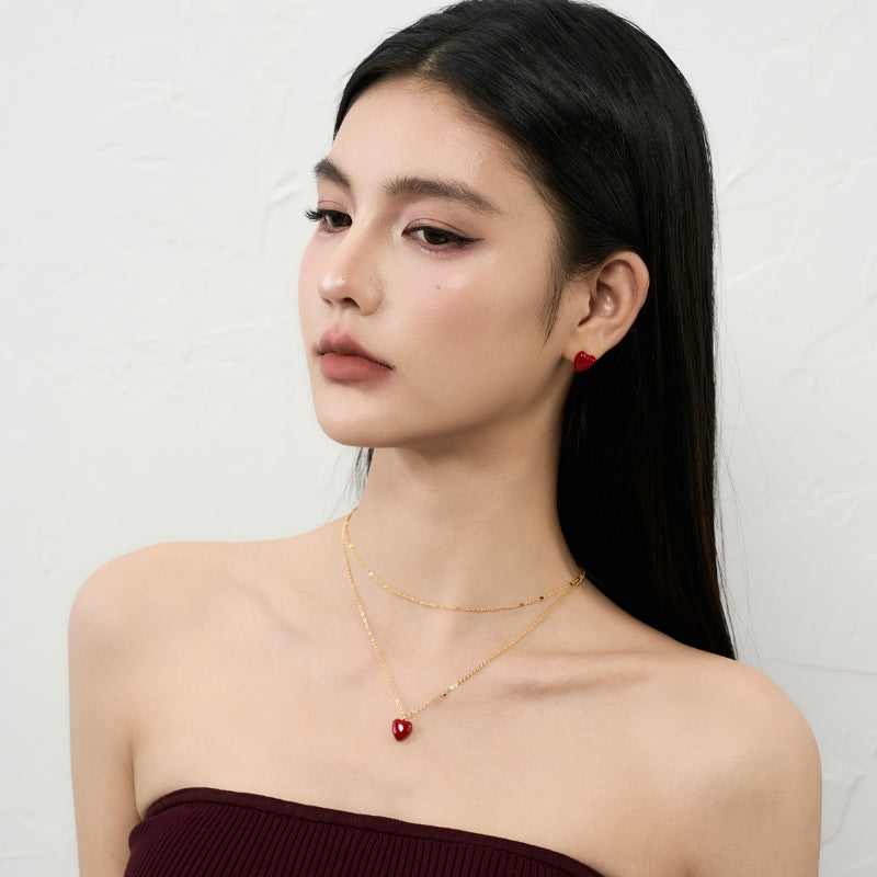 18KGP 新年琺瑯ハートピアス