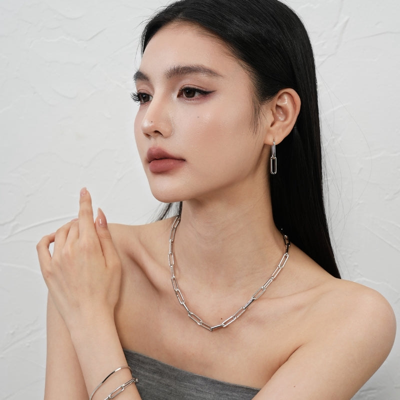 18KGP 金銀双環長耳坠