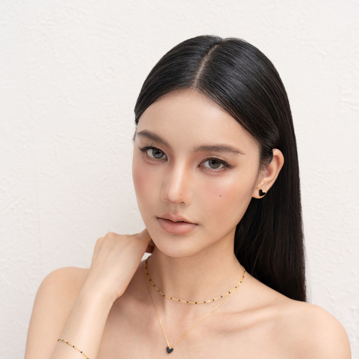 18KGP 黒瑪瑙小ハートピアス