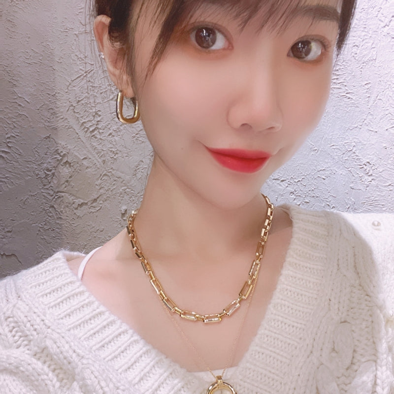 18KGP 幾何長方形金耳饰