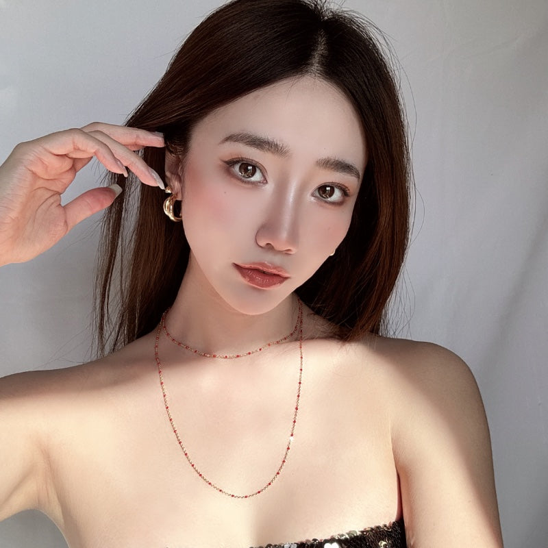 18KGP レッドビーズネック