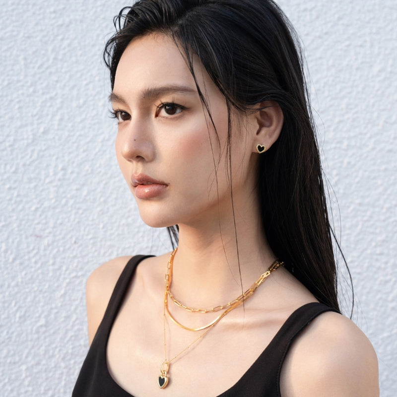 18KGP 黒白両面ハートネック