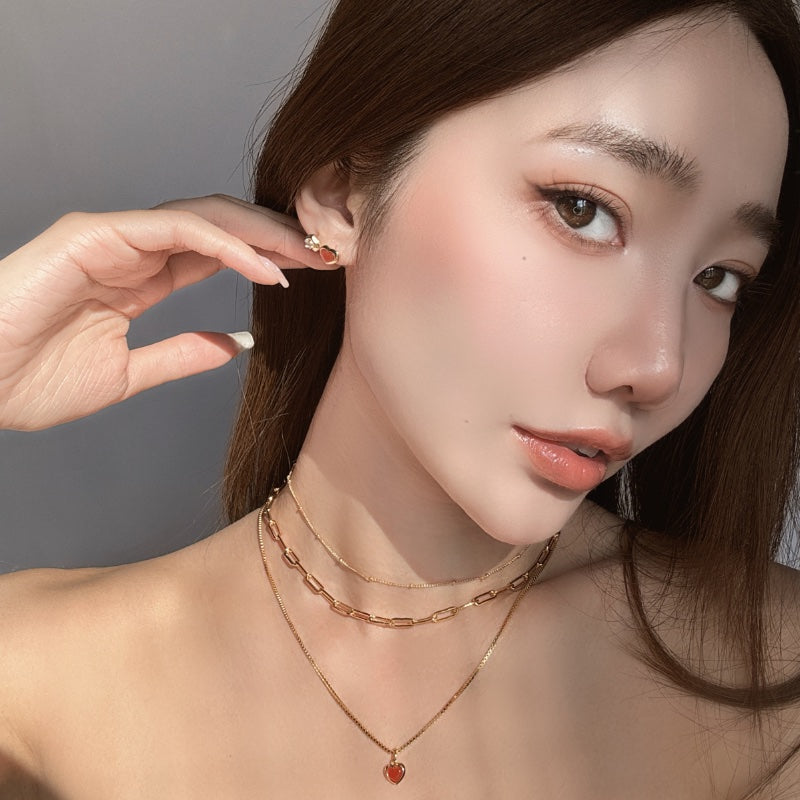 18KGP 紅瑪瑙ハートピアス