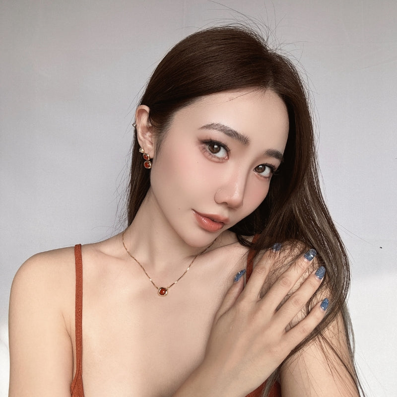 復古紅瑪瑙不規則ペンダントピアス