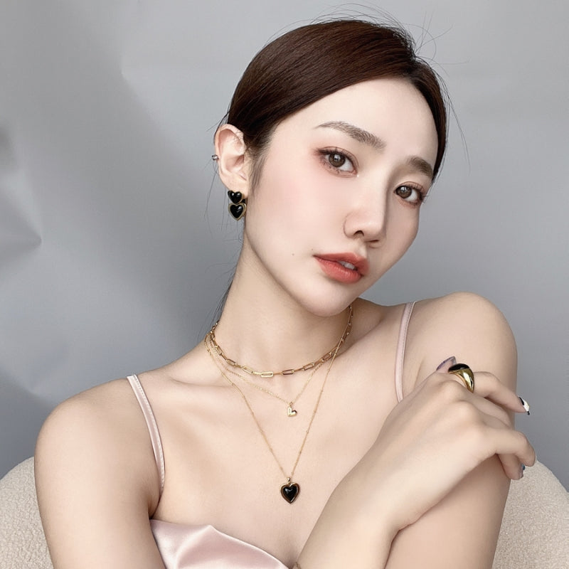 インス黒瑪瑙ハートメッキネック