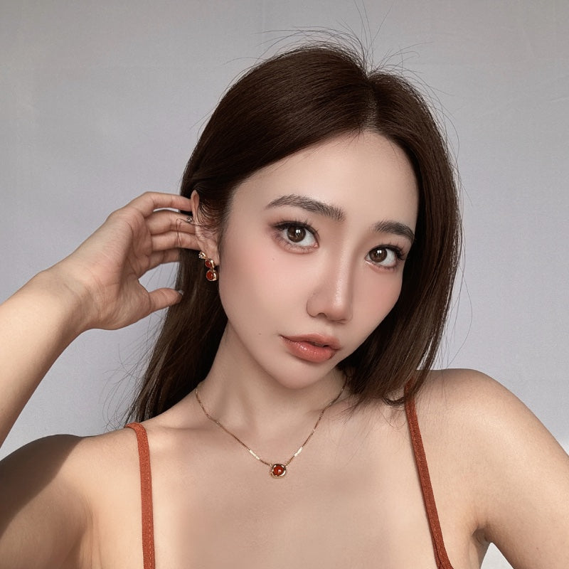 紅瑪瑙楕円メッキネックレス