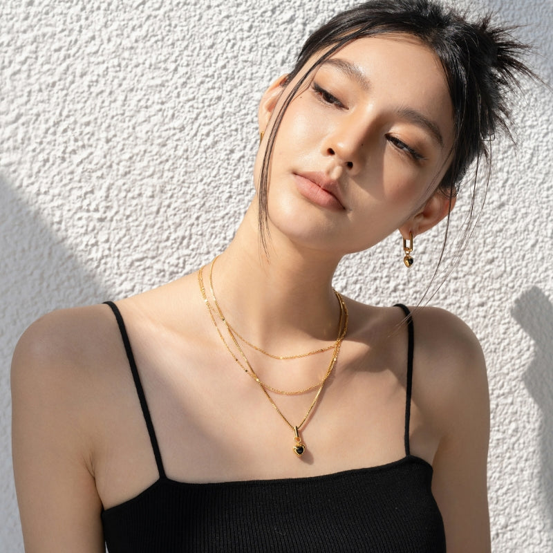 黒瑪瑙ハートメッキペンダント