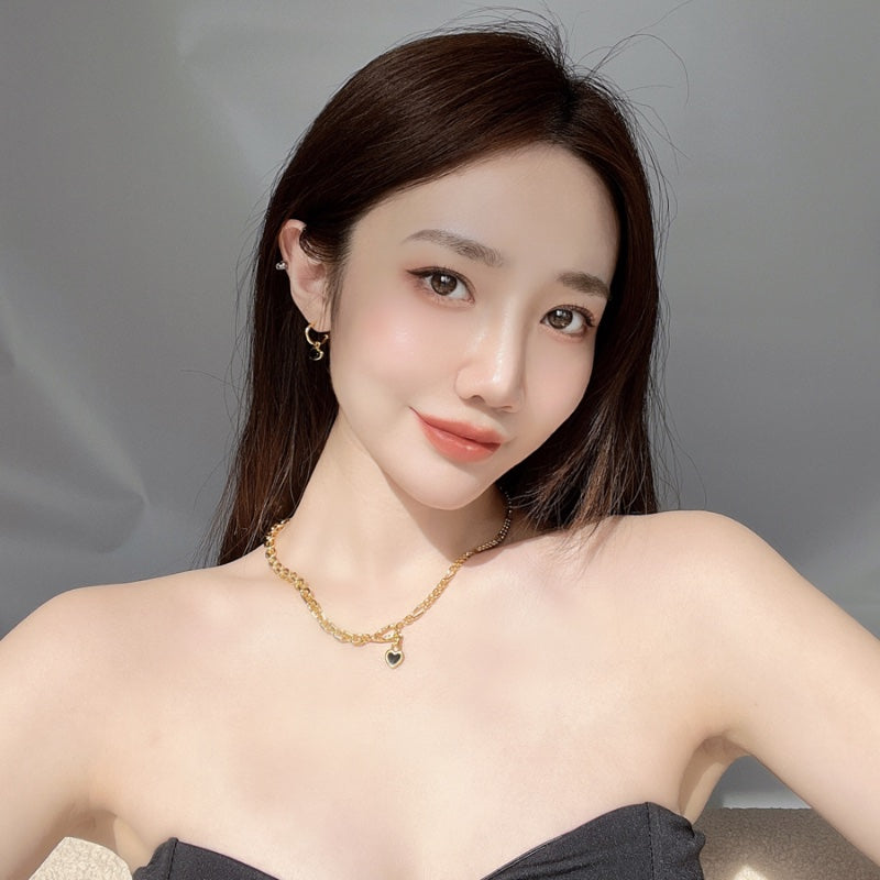 黒白ハート粗チェーンゴールドネック