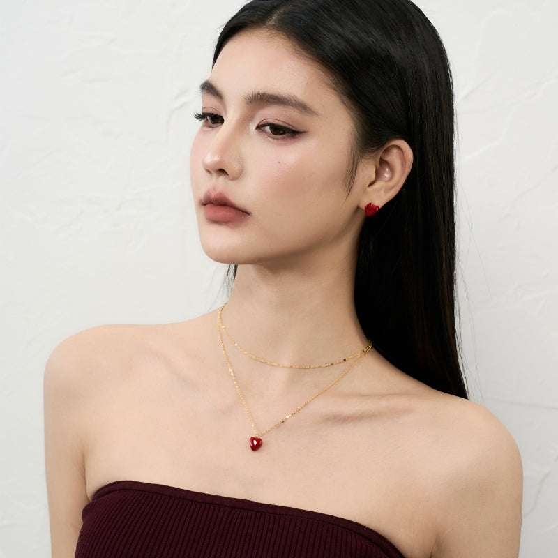 琺瑯赤ハートメッキピアス
