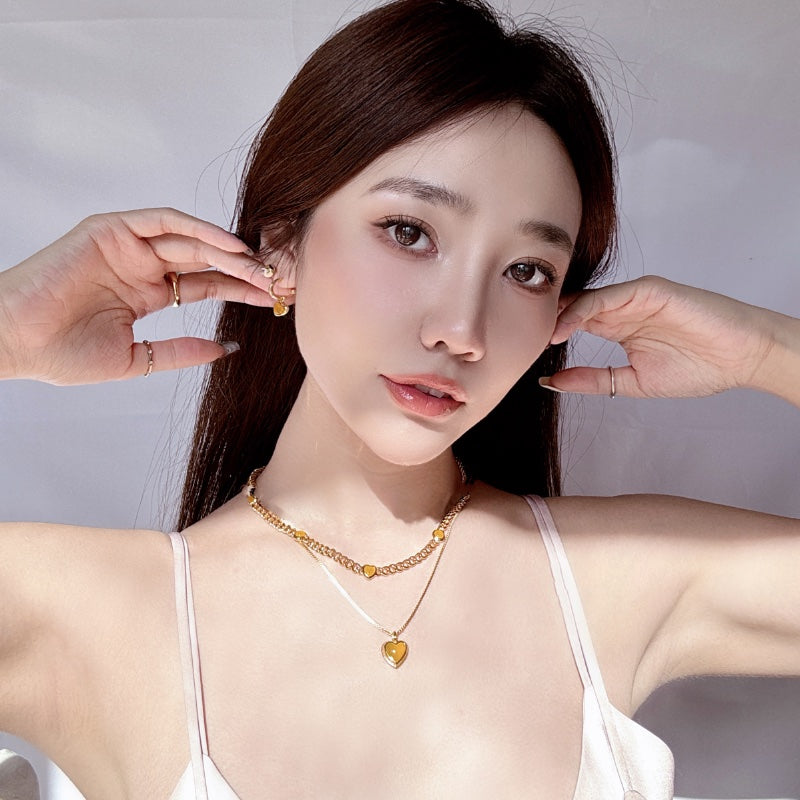 黄玉ハートメッキピアス