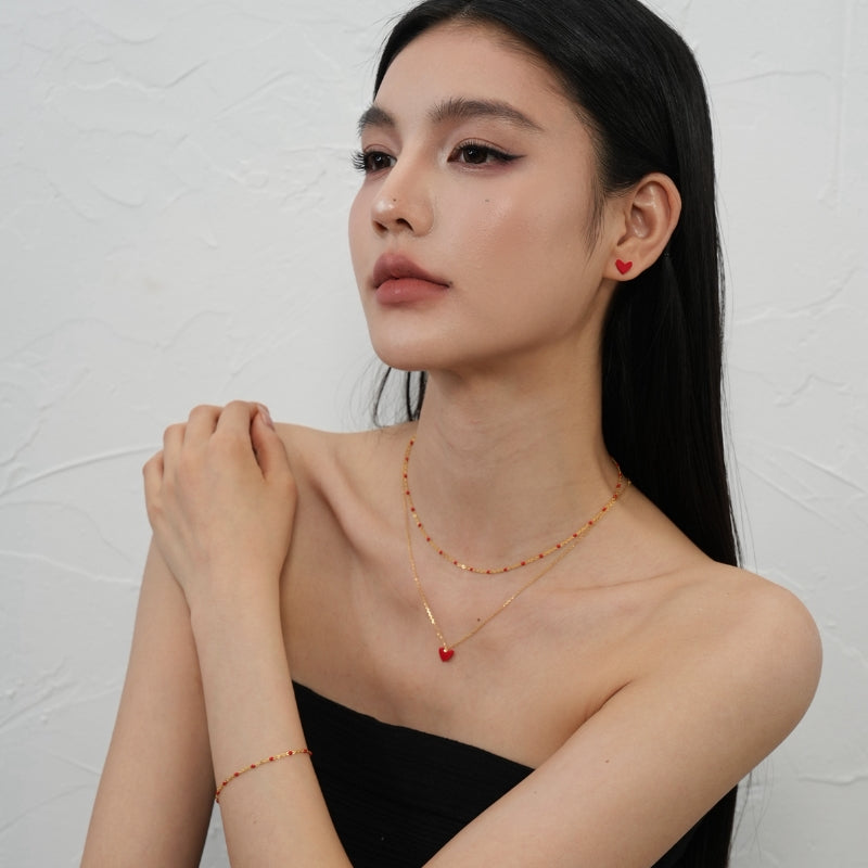 紅琺瑯ビーズゴールドブレス