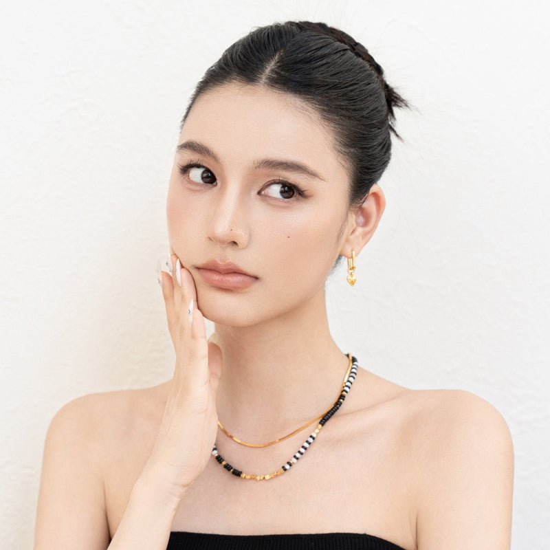 銀製黒白ビーズハート