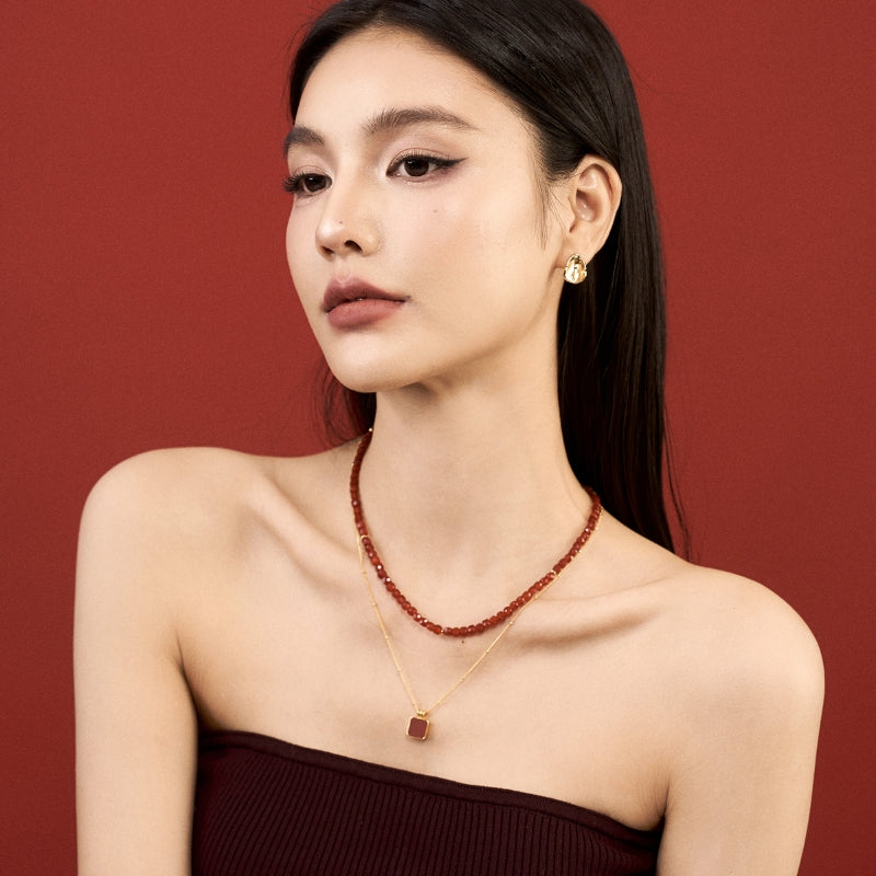 新年紅瑪瑙串珠メッキネック
