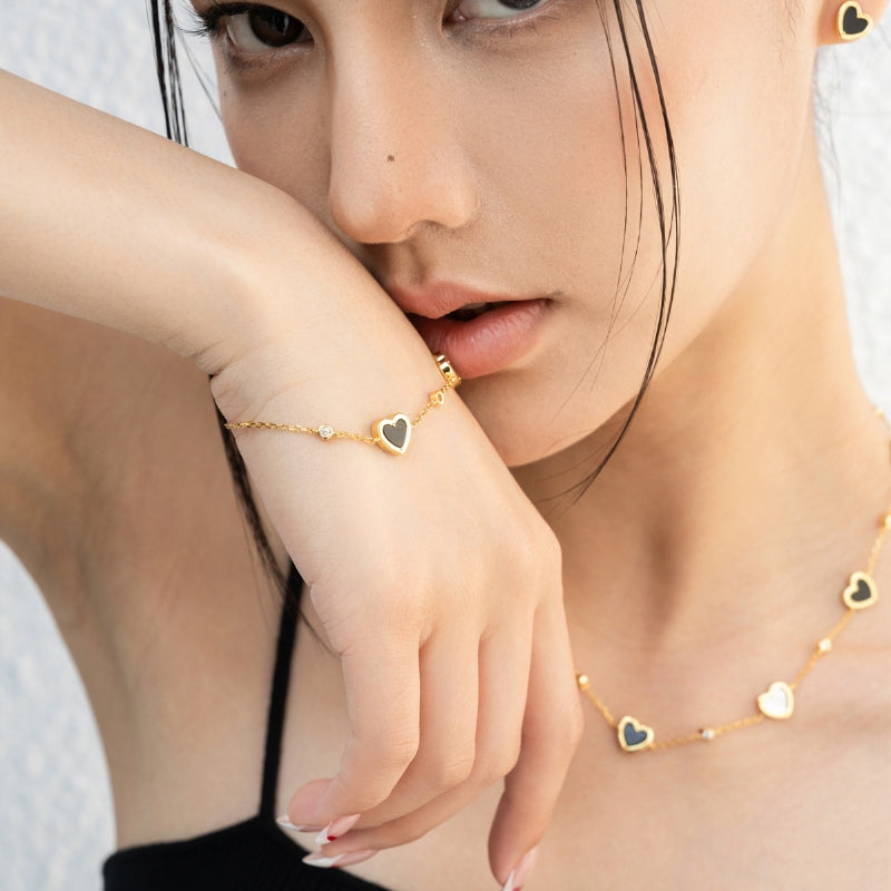 黒白ハートメッキブレスレット
