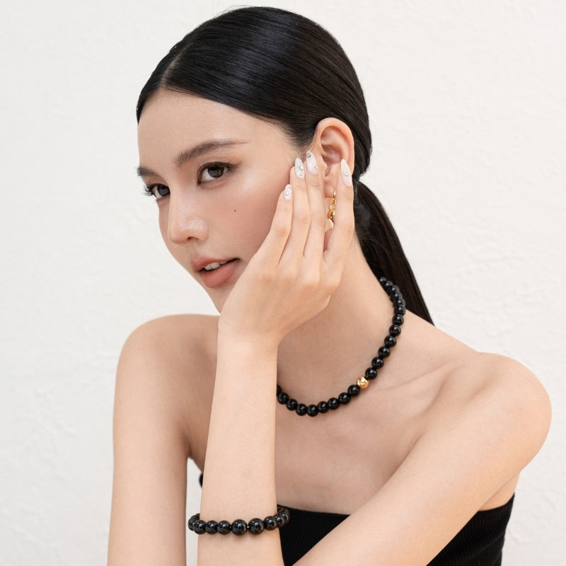 国潮黒瑪瑙串珠メッキネック