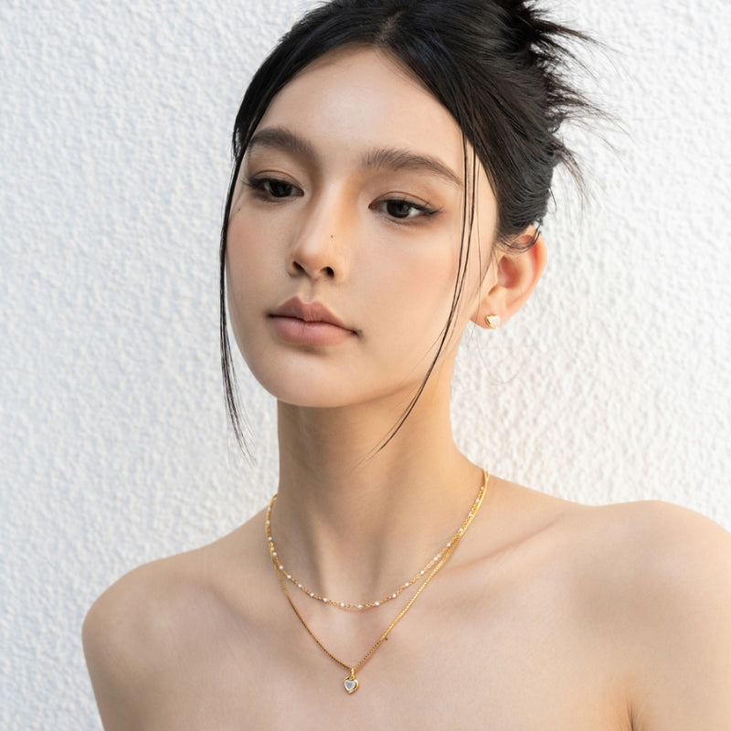 白蝶貝ハートペンダントゴールドネック