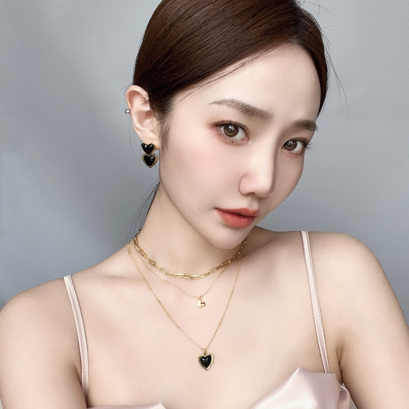 インス黒瑪瑙ハートメッキネック
