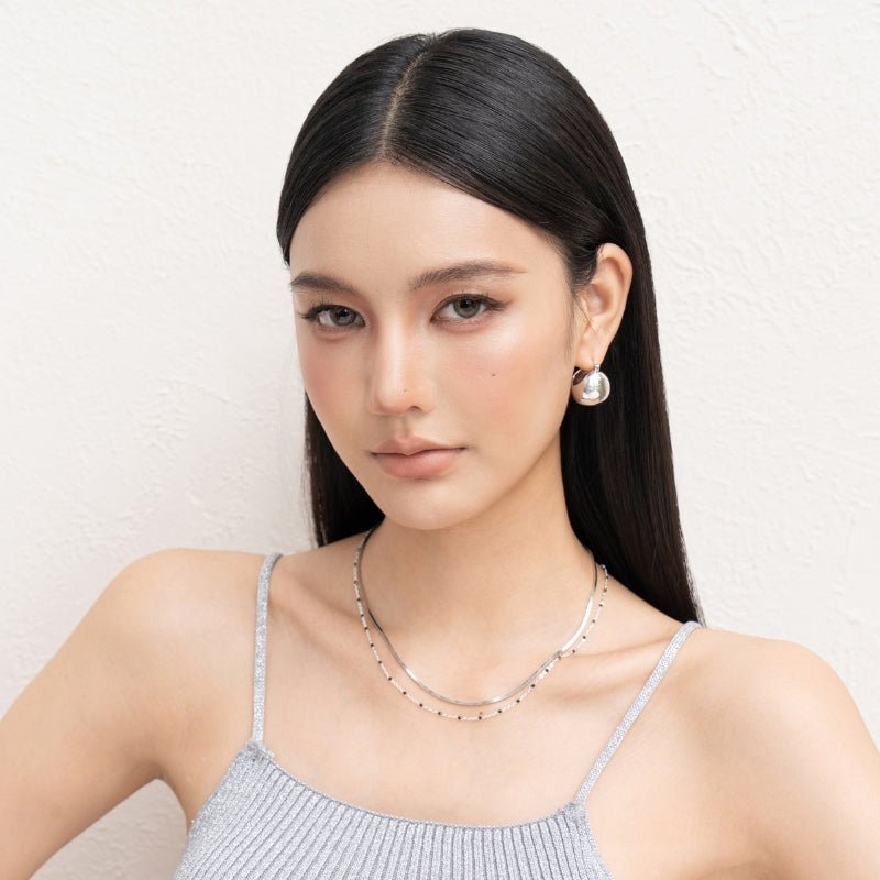 銀製黒ビーズ重ねネック