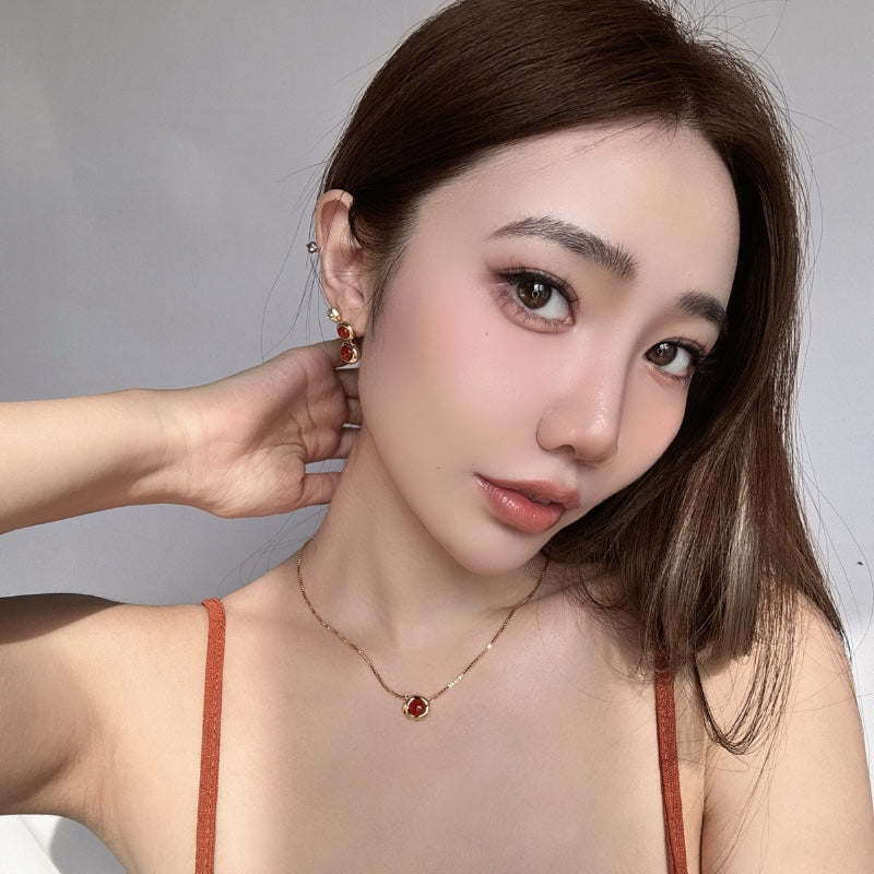 紅瑪瑙楕円メッキネックレス