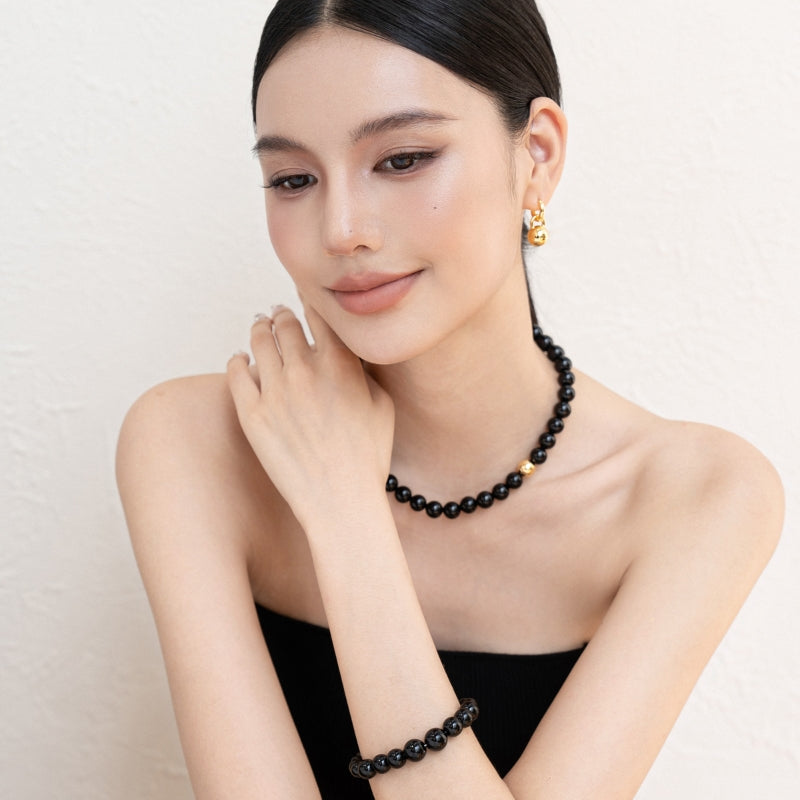 国潮黒瑪瑙串珠メッキネック