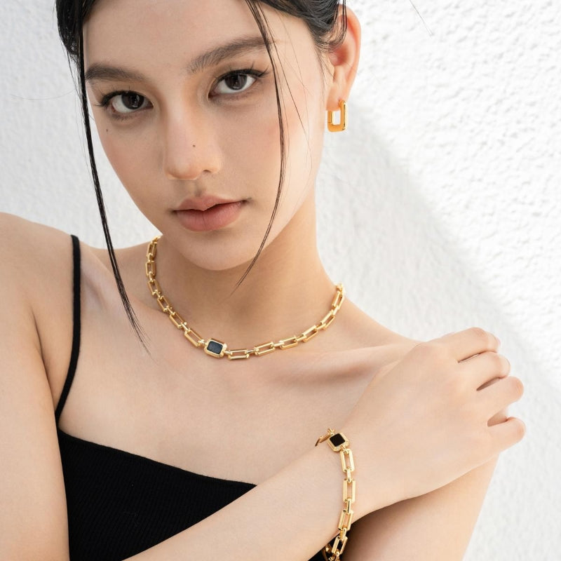 黒瑪瑙太チェーンツイストブレス