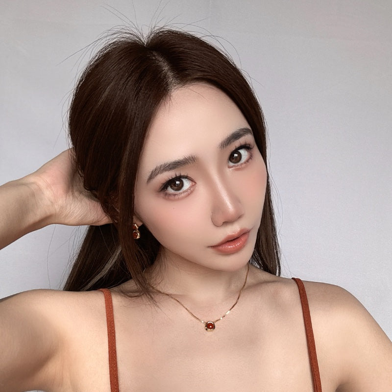 紅瑪瑙楕円メッキネックレス