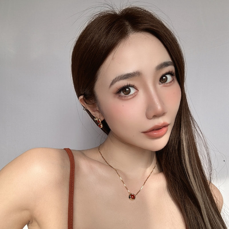 復古紅瑪瑙不規則ペンダントピアス