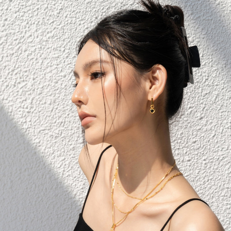 黒瑪瑙ハートメッキペンダント