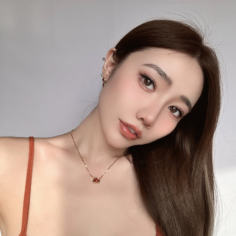 紅瑪瑙楕円メッキネックレス