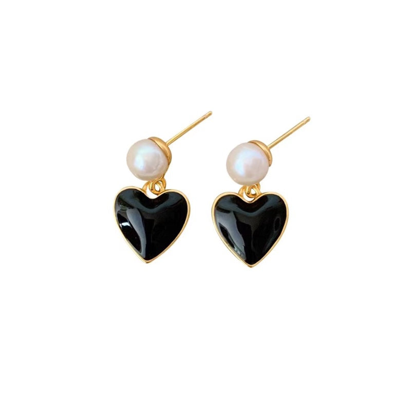真珠黒ハートメッキピアス