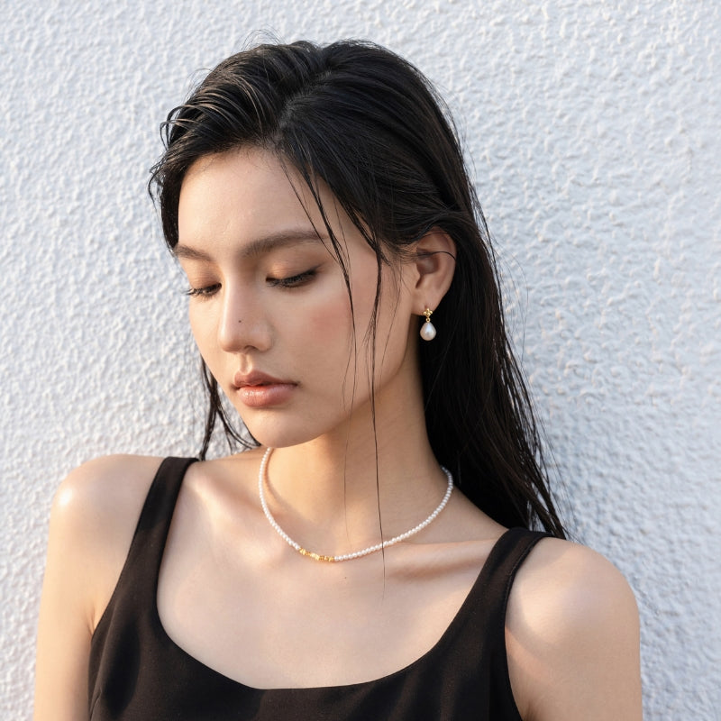 立体球真珠 18KGP ピアス