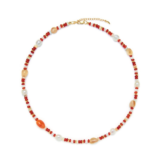 18KGP 紅白天然石ネック