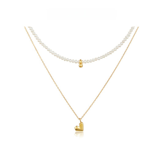 18KGP 真珠桃ハートネックセット