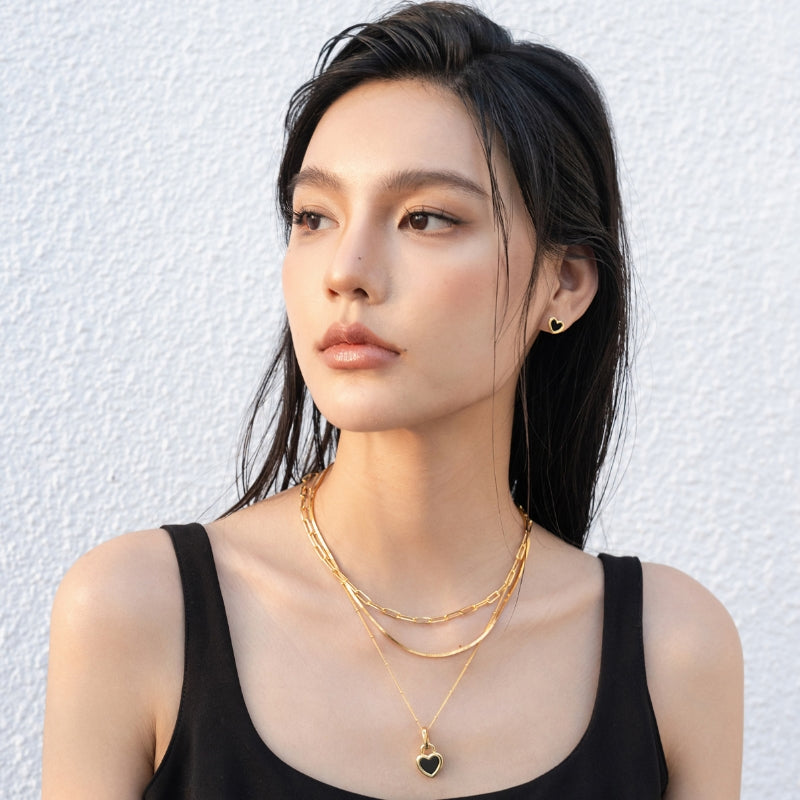 18KGP 黒白両面ハートネック