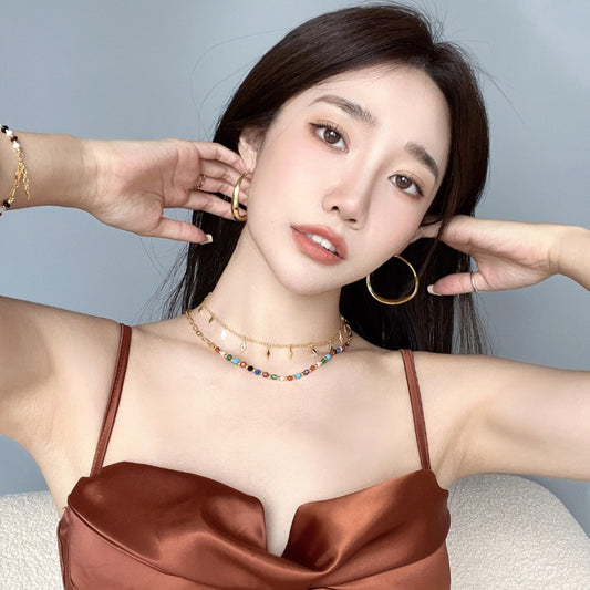 18KGP カラー宝石ビーズネックレス