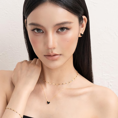 18KGP 黒瑪瑙小ハートピアス