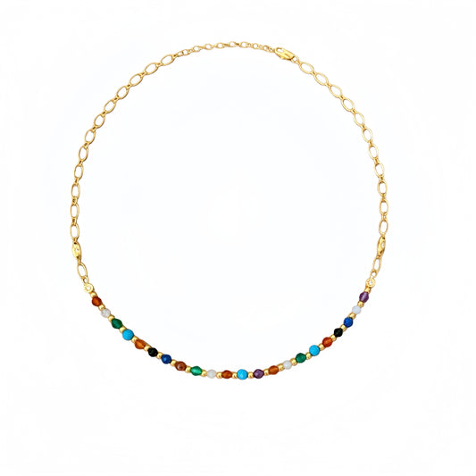 18KGP カラー宝石ビーズネックレス