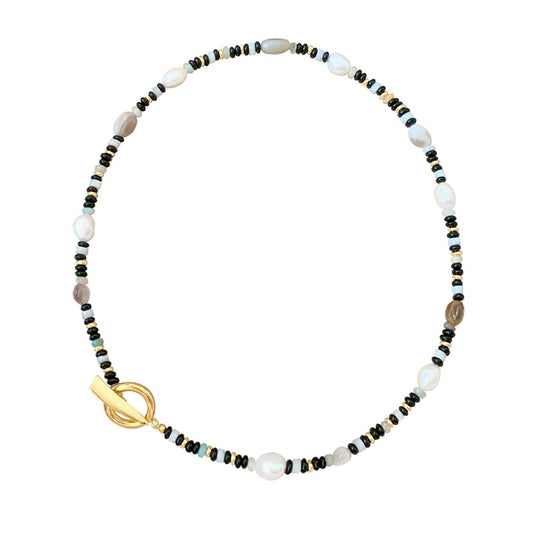 18KGP 国潮黒白ビーズネック