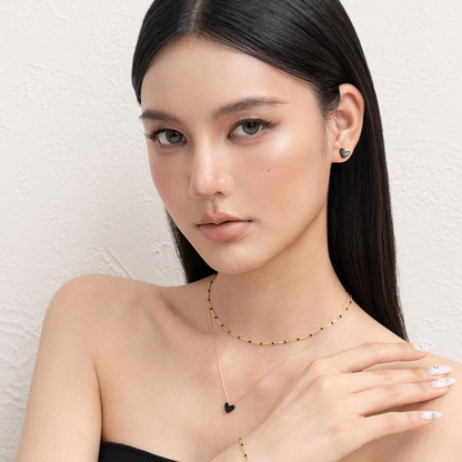 18KGP 黒瑪瑙小ハートピアス