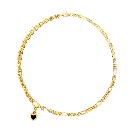 黒白ハート粗チェーンゴールドネック