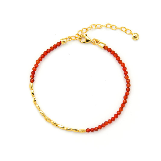 新年碎銀紅瑪瑙ビーズゴールドブレス