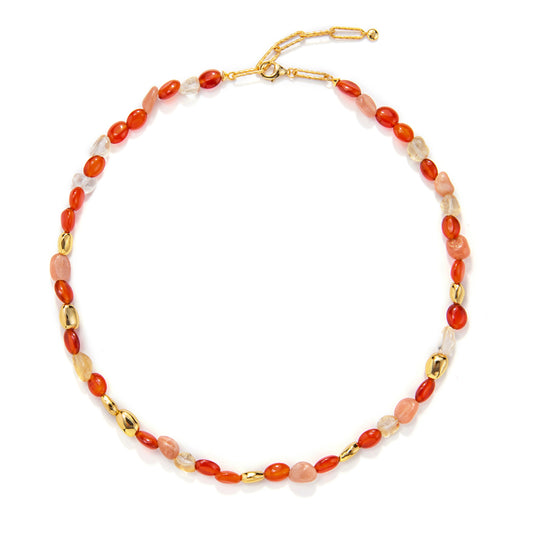 新年紅瑪瑙宝石串メッキネック