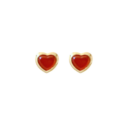 紅瑪瑙白蝶貝ハートゴールドピアス