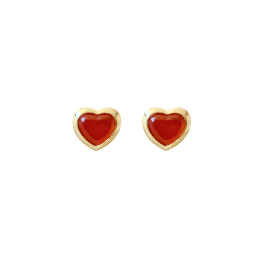 紅瑪瑙白蝶貝ハートゴールドピアス