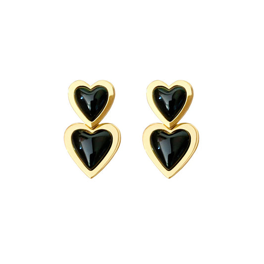 インス黒瑪瑙ハートメッキネック